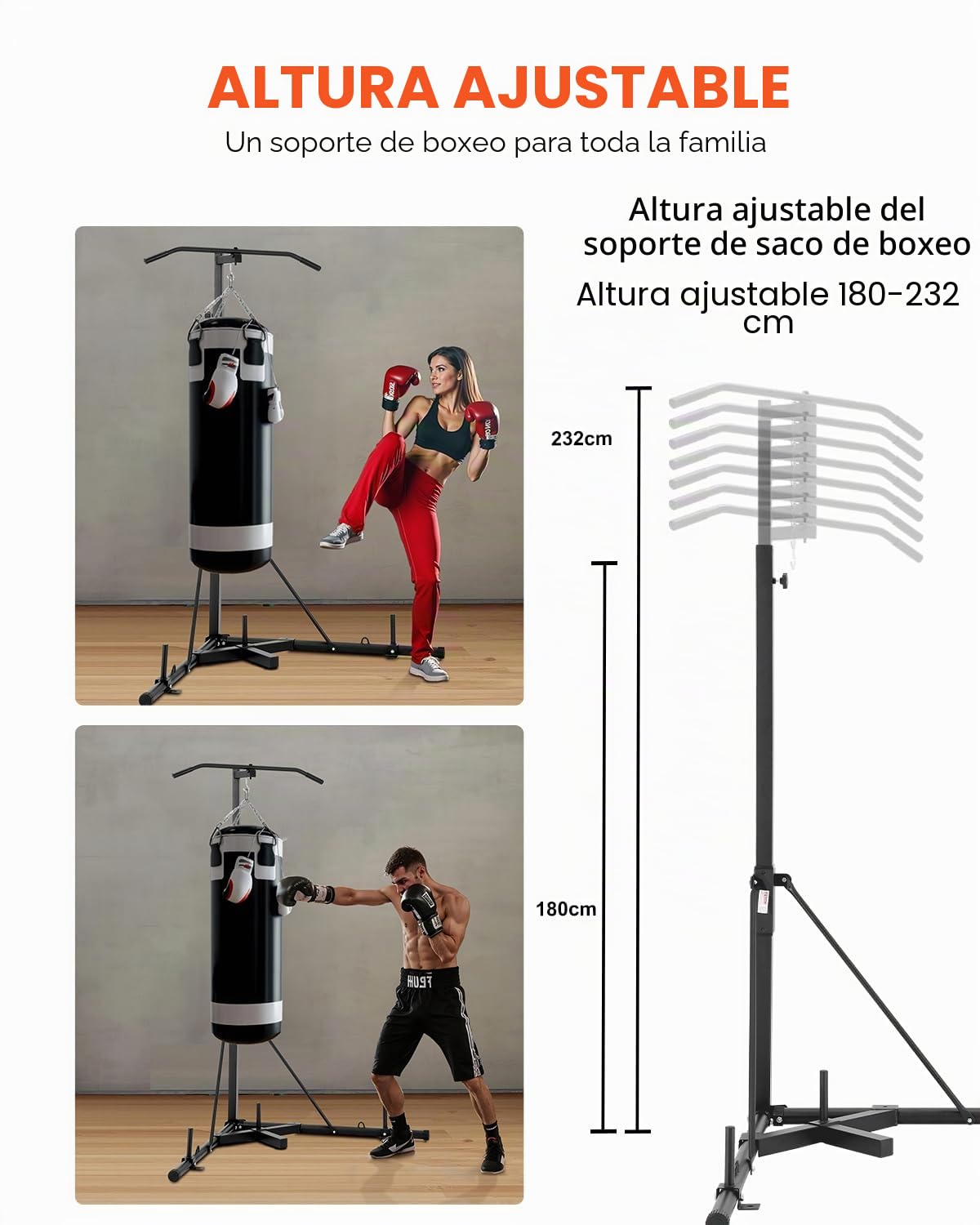 VEVOR Soporte para saco de boxeo, ajustable en altura, base pesada, soporta 140 libras, acero resistente