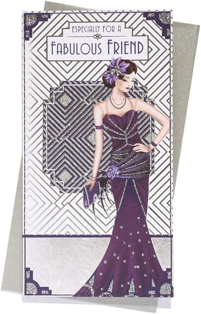 Art Deco 1920's Flapper Lady - Friend - Glittered Slim Birthday Card