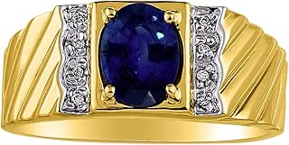 Anillos de oro amarillo de 14 quilates para hombre, zafiro simulado y diamante, 8 x 6 mm, anillos de piedras preciosas de color para hombres, joyería de oro, Zafiro