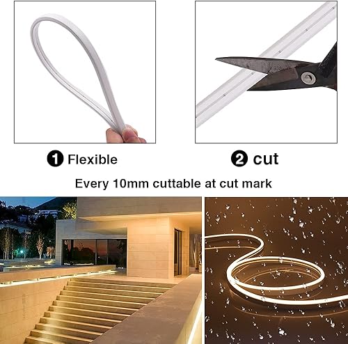 Miniatura 6 de Tira de luces LED de 1.6 ft, tira de luces LED de neón flexible para exteriores, 3500 K, tiras de luz blanca cálida CC 12 V 2835 120 LEDsM, barra de