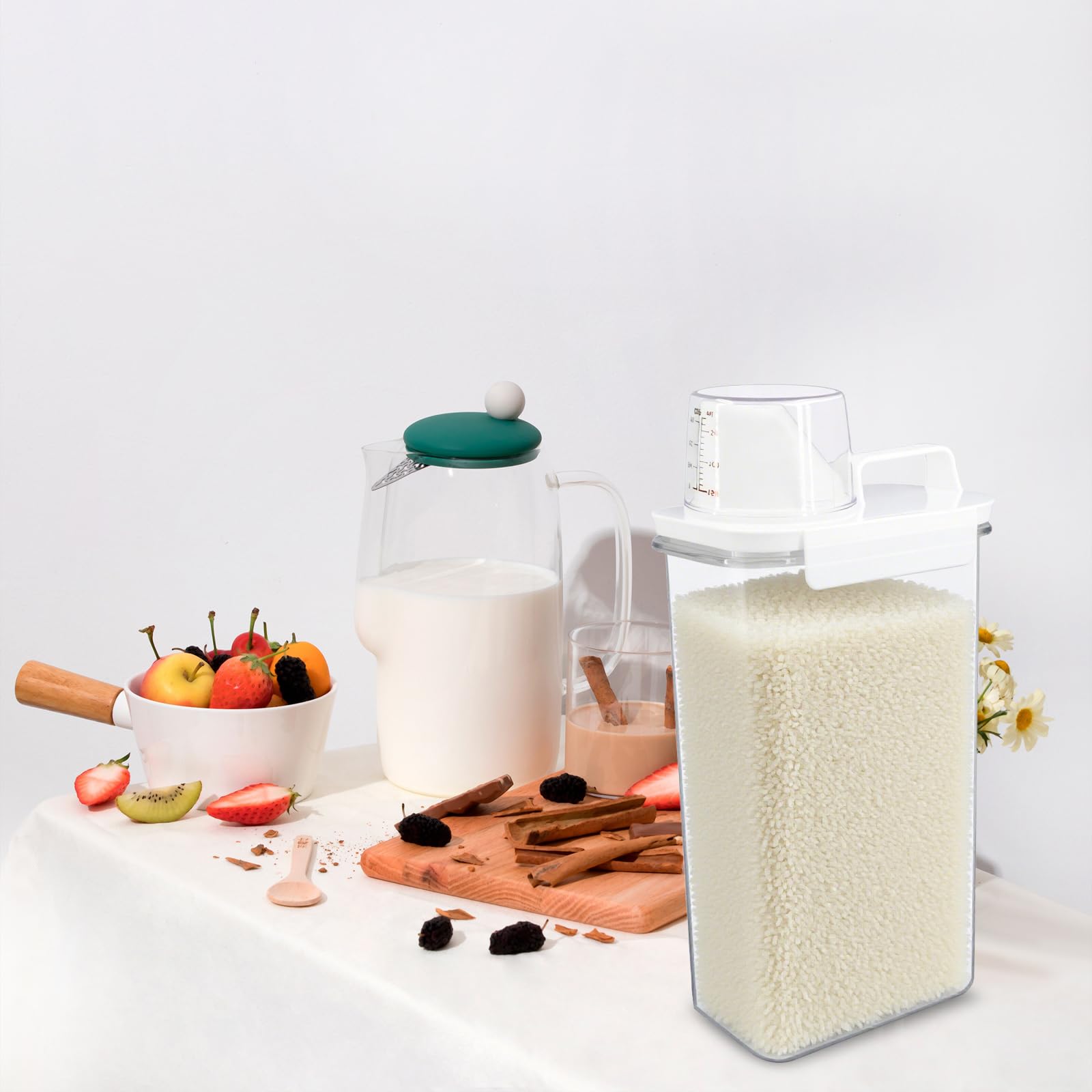 Flüssigwaschmittelspender, 2,2 l, transparenter Seifenpulverbehälter mit Deckel, Weichspüler, Bleichmittelspender für Lagerung, Waschküche, 5 Stück