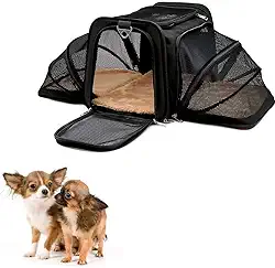 Bolsa Pet Expansível para Transporte em Avião Cães e Gatos Ventilada até 14kg Tela Arejada e Tapete Removível - Duke & Dixie