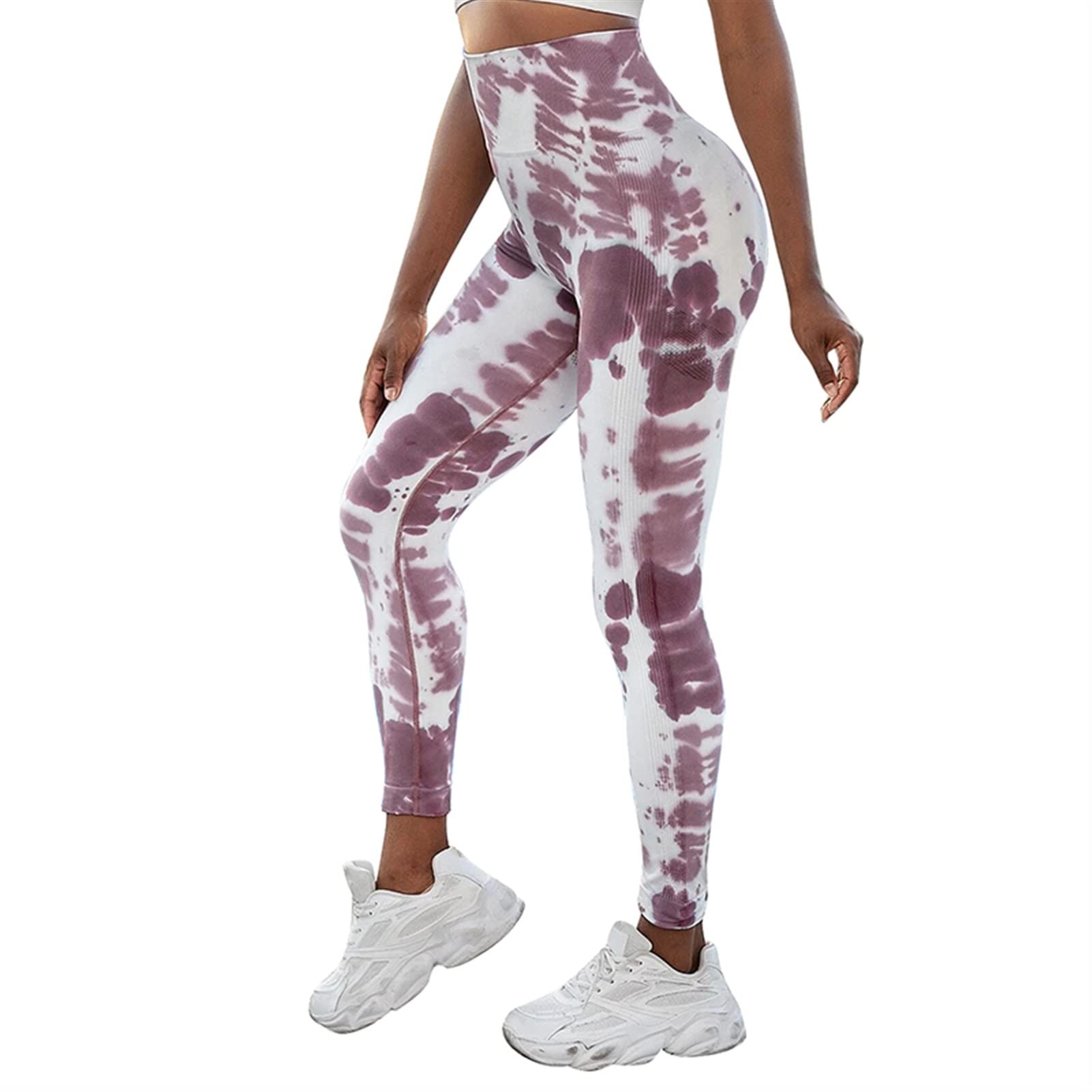 Nahtlose Tie-Dye-Leggings for Frauen, Fitness, Scrunch-Hintern, Legging, Workout, Fitnessstudio, Strumpfhose, Hohe Taille, Sport-Legging, Activewear (Color : Wine red 2, Size : S)