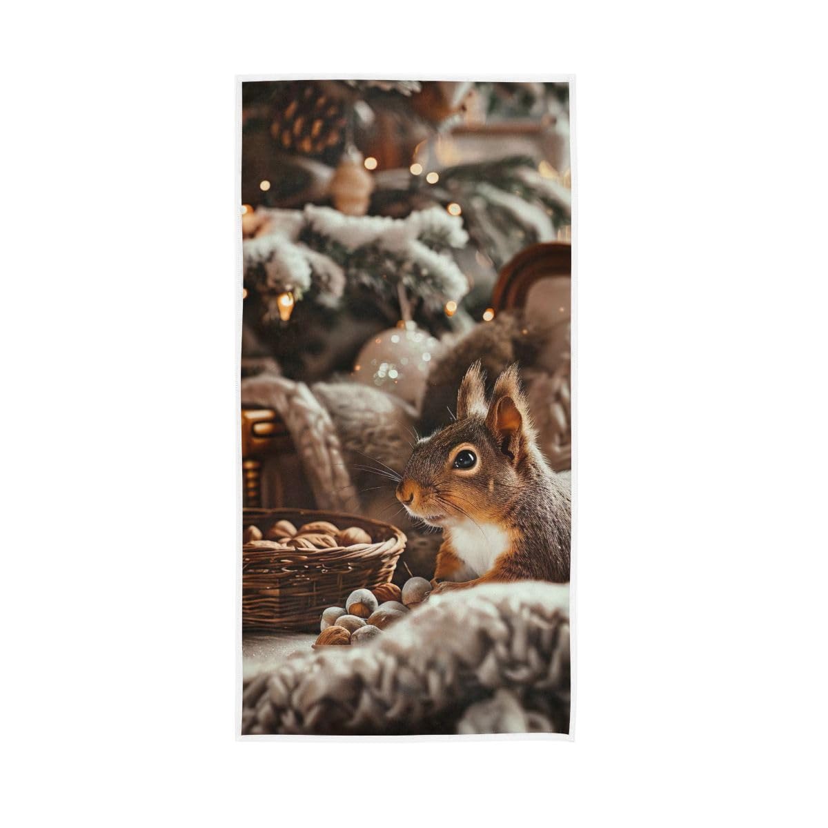 LSRCPD Christmas Tree and Squirrel Hand Towels Cotton Absorbent Soft Decorative Towel for Bathroom 15 x 30 Inch