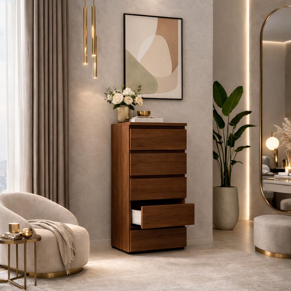 Linea Azzurra Settimino 75 Cassettiera in Legno Nobilitato Melaminico con 5 Cassetti con Guide Metalliche 127x75x40cm Made in Italy per Camera da Letto, Soggiorno, Ingresso, Ufficio, Bagno