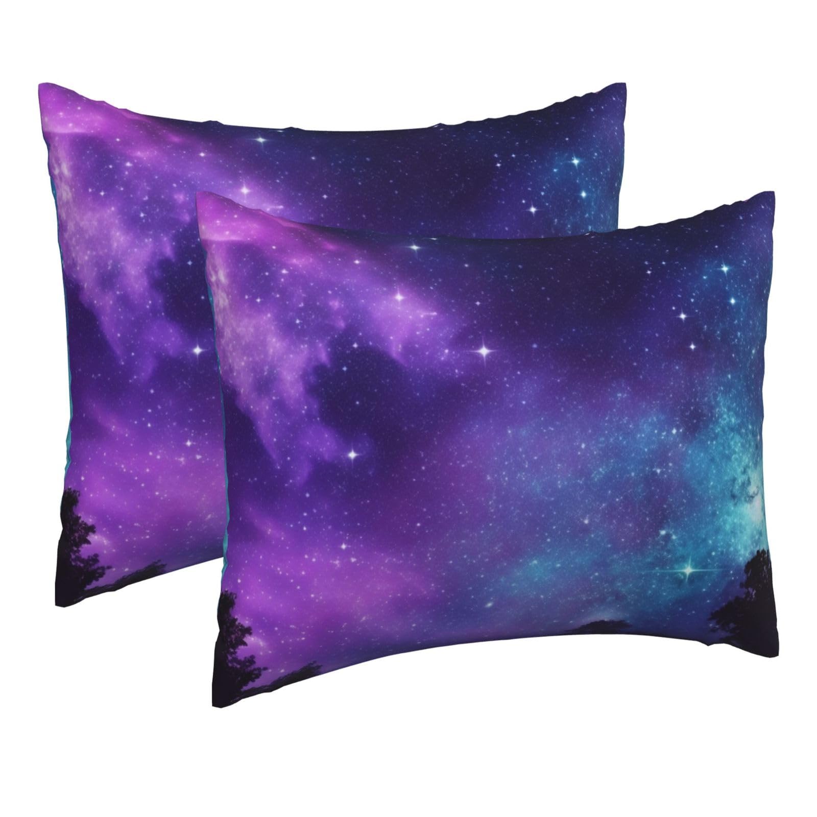 2 Pack Pillow Cases with Hidden Zipper, Soft Breathable Pillow Covers for Hair and Skin, Purple Starry Sky Pillowcases 16"x20" Bed Pillow Protectors Cover for Sleeping Gifts