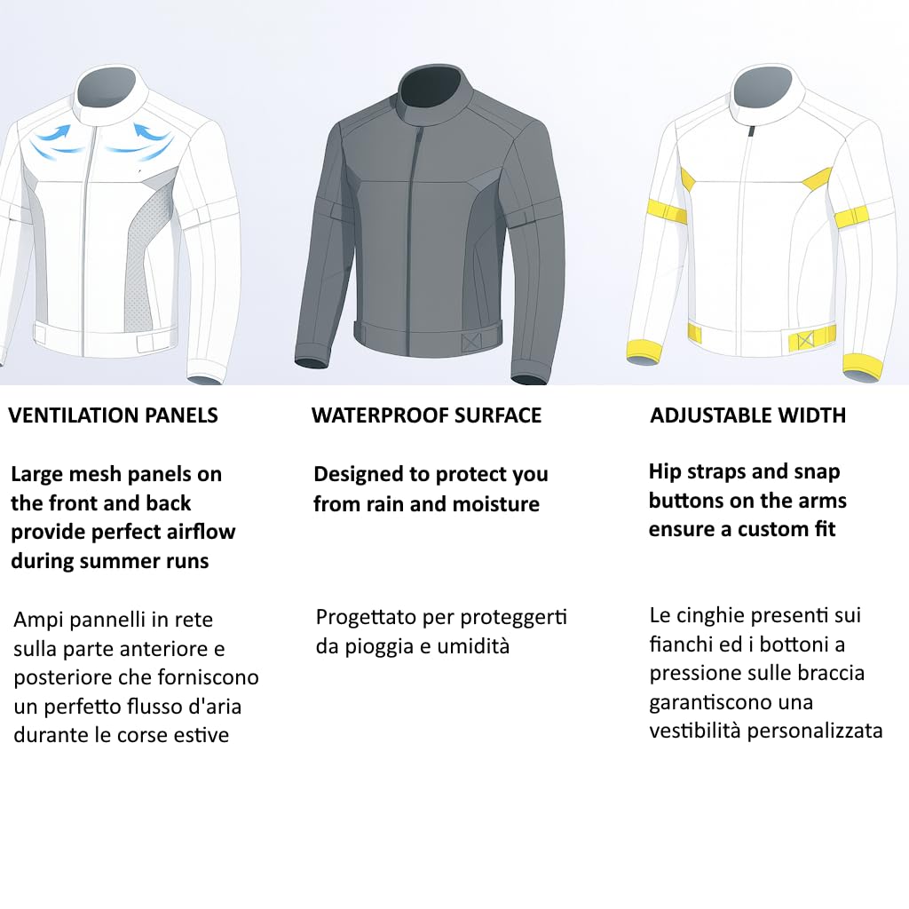 BI ESSE Giacca da Moto Giubbino Impermeabile con Protezioni CE Sfoderabile Con Ventilazione Integrata 4 Stagioni
