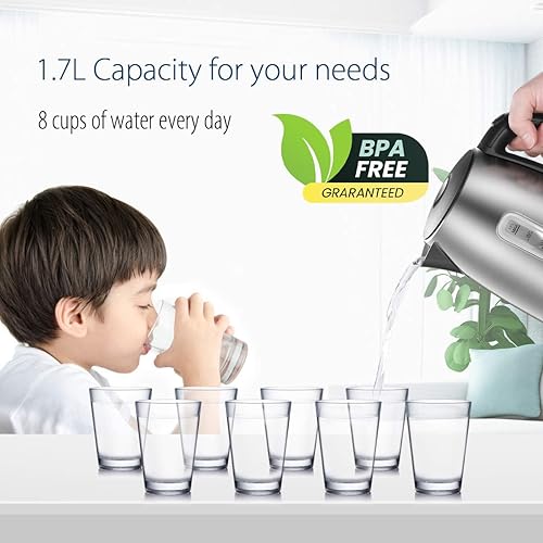Vista 2 de COMFEE' Hervidor eléctrico de acero inoxidable, hervidor de té eléctrico y caliente de 1.7 litros, hervidor de agua caliente y hervido rápido