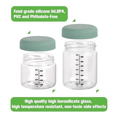 Miniatura 2 de haakaa Tarros de almacenamiento de alimentos para bebés de vidrio de borosilicato con tapa de silicona, juego de 6 recipientes de almacenamiento de