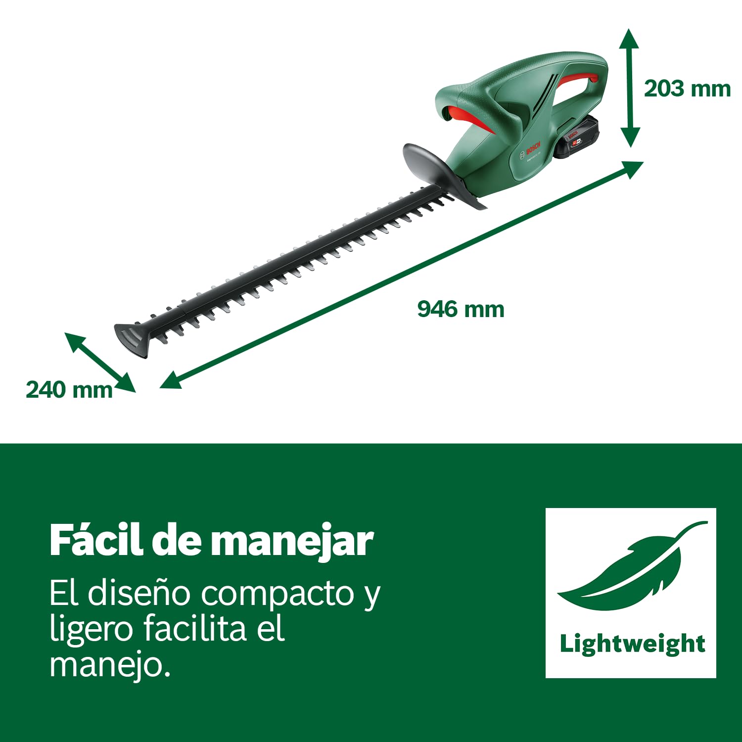 Bosch Tijeras Cortasetos a batería EasyHedgeCut 18-45 (1 batería de 2,0 Ah, Sistema de 18 voltios, Longitud de la Cuchilla de 45 cm, Embalaje en Caja)