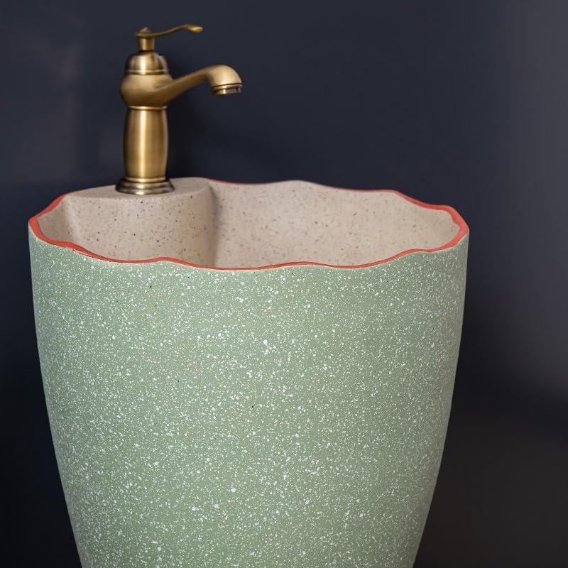 Pedestal Sinks Ceramic Sink Wash Basin Balcony Wine Glass Shaped Floor-Standing Bathroom (A)