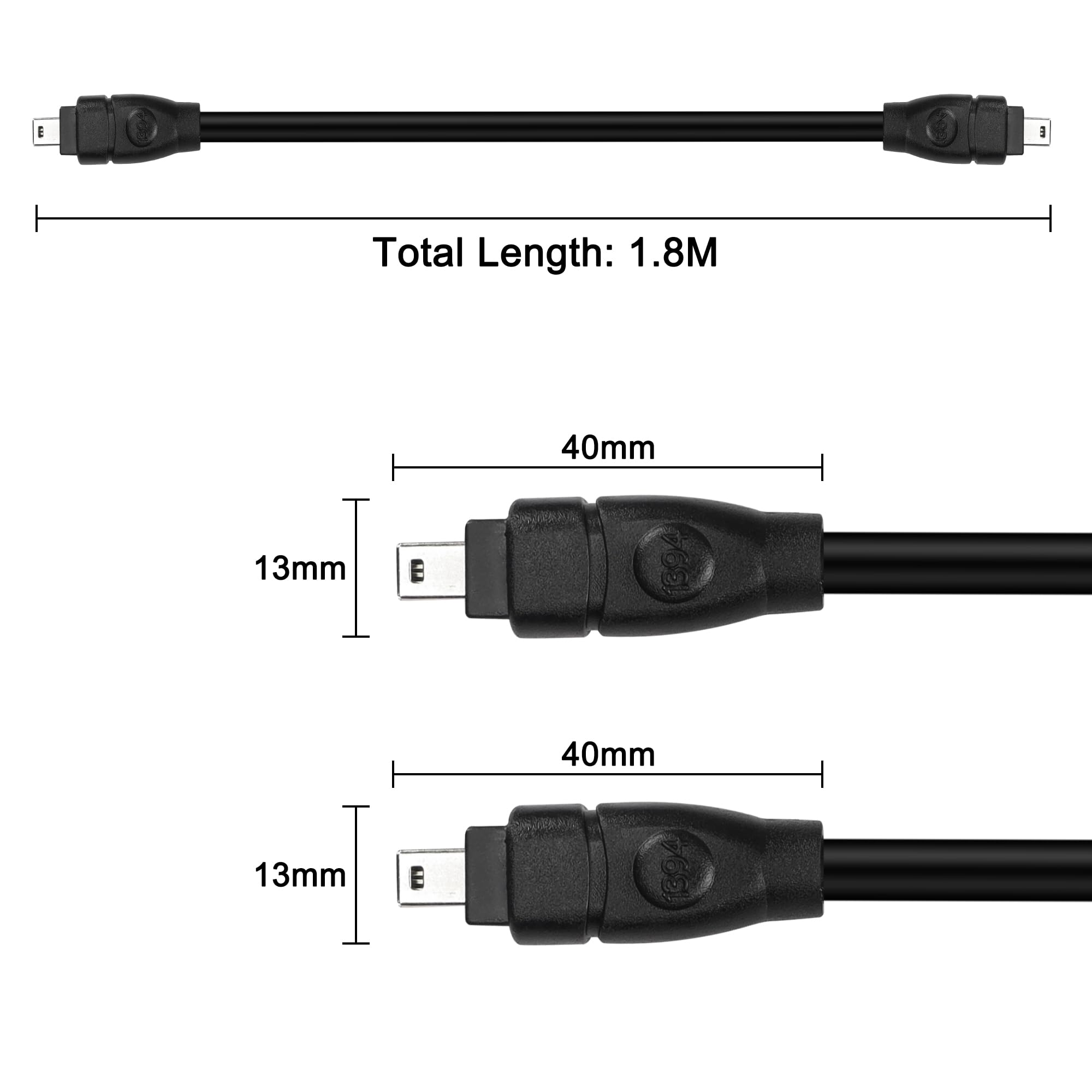 MEIRIYFA Cavo FireWire da 4 pin a 4 pin da 1,8 m IEEE 1394B 400 a 400 per laptop, PC, videocamera e altro