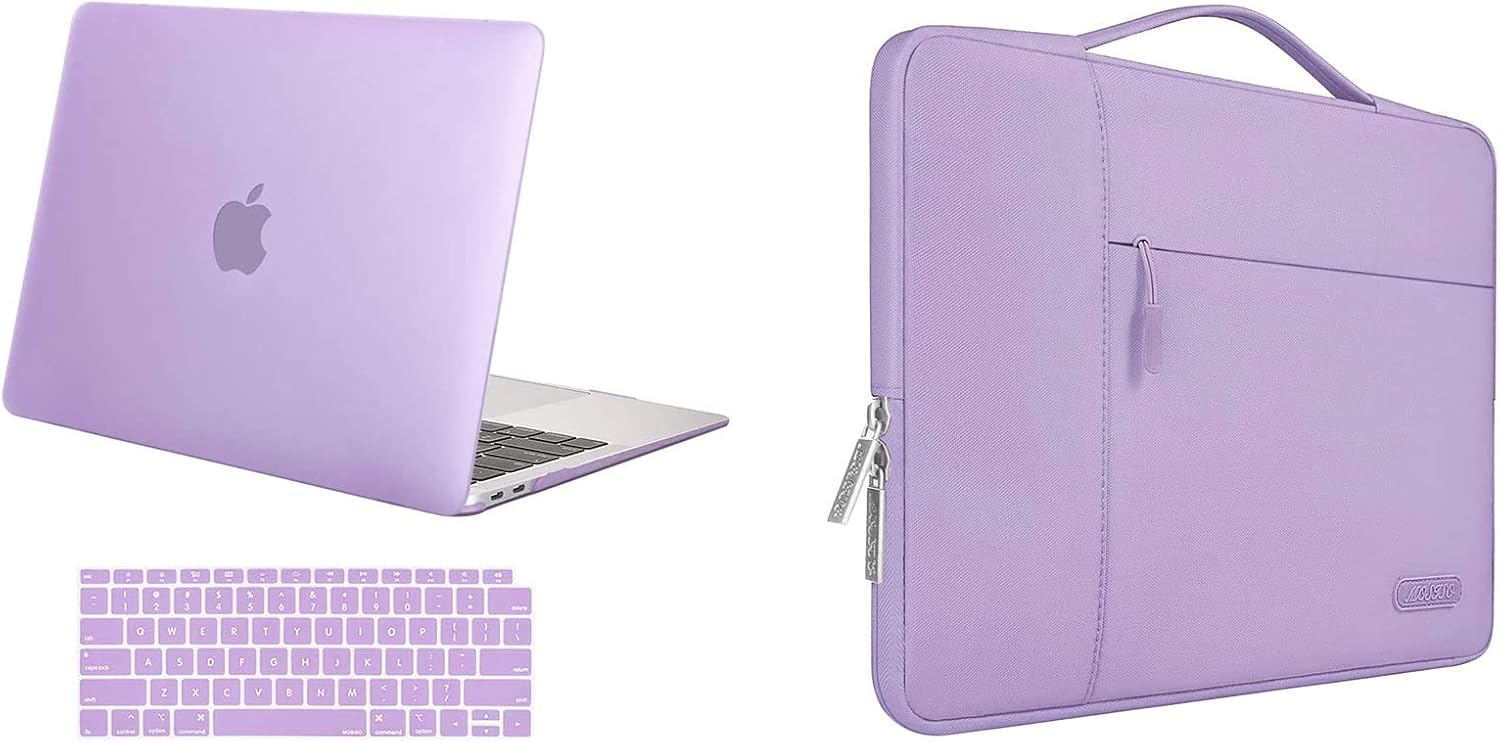 MOSISO Compatible with MacBook Air 13 inch Case 2018-2020 Rlease A2337 M1 A2179 A1932, Plastic Hard Shell Case&Multifunctional Briefcase Sleeve Bag&Keyboard Cover, Light Purple