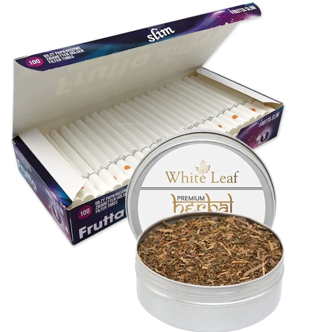 Premium Herbal Mixture Smoking Blend 100% Tobacco & Nicotine Free 30 gram - Organic Ayurvedic Herbs Mixed(Herbal Smokes - No nicotine/No Tobacco) & Empty Frutta Cigarette TubesBox(Pack Of 100)