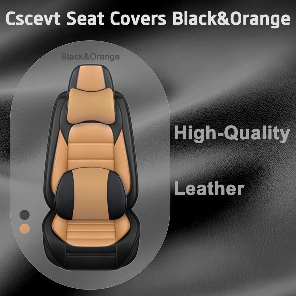 Luxury Seat Covers for Bentley Flying Spur Hybrid 2022-2024,2PCS Leather Car Seat Covers,Waterproof Seat Protectors Auto Seat Covers,Soft Interior Cover Seats for Cars(Black and Orange)