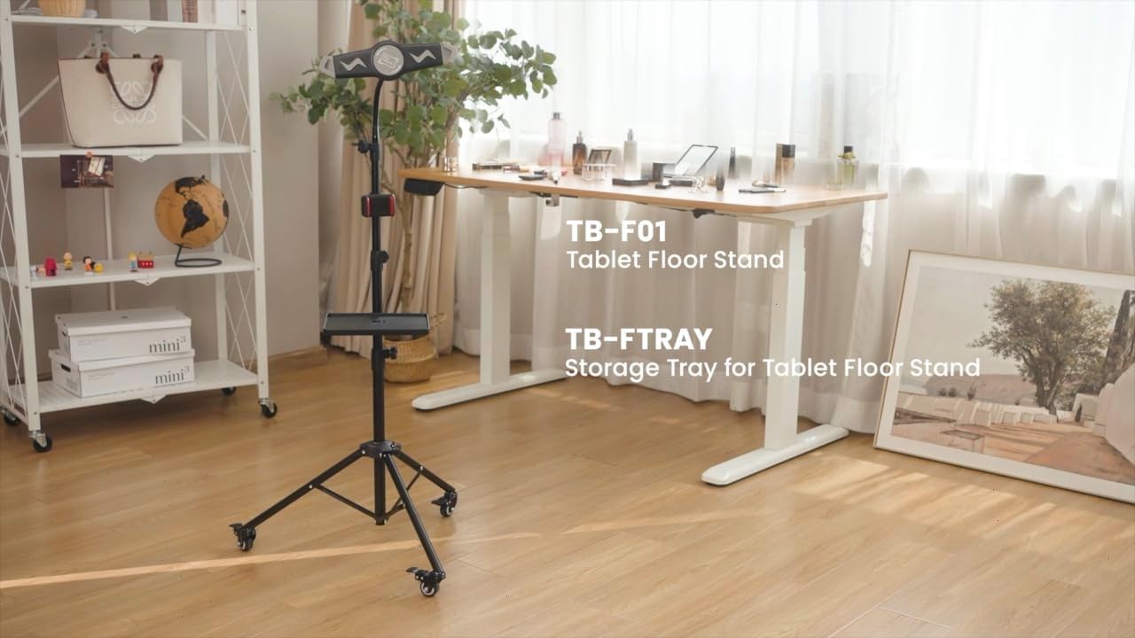 Mount Plus TB-F01 Gooseneck Floor Tripod Stand with Wheel for iPhone, iPad, iPad Pro and Other Tablets Size 9" to 15" with 360° Rotating