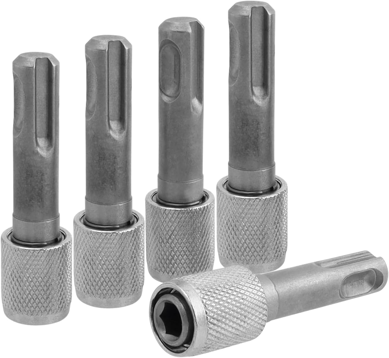 Mesee 5 Pieces SDS-Plus Shank Drill Chuck Adapters SDS PLUS to 1/4" Hex Socket Adapter Converter 1/4 Inch Hex Shank Screwdriver Drill Bit Holder for Electric Hammer Impact Drills