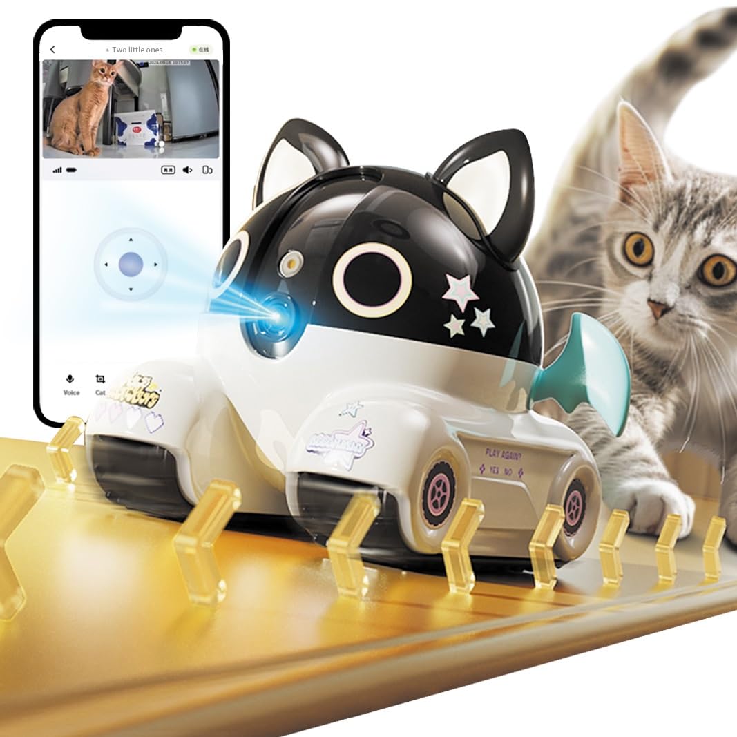 1080P Videocamera di Sorveglianza Interno Robot Telecamera for Animali in Movimento con Ruote Possono Muoversi, Visione Notturna, Acesso Remoto, Audio a 2 Vie(White)