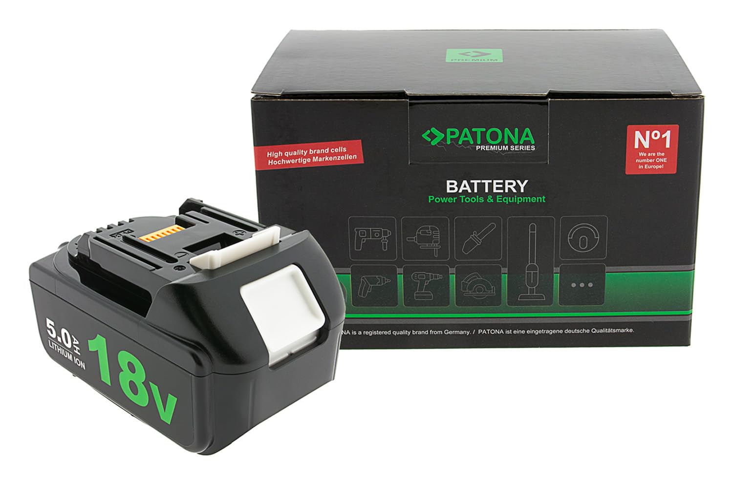 PATONA Premium Akku kompatibel mit Makita BL1850 – 18V 5.0Ah Li-Ion Ersatzakku mit LED-Ladeanzeige – Lange Laufzeit & hohe Leistung – passend für Makita 18V LXT Werkzeuge, robuste Schutzelektronik