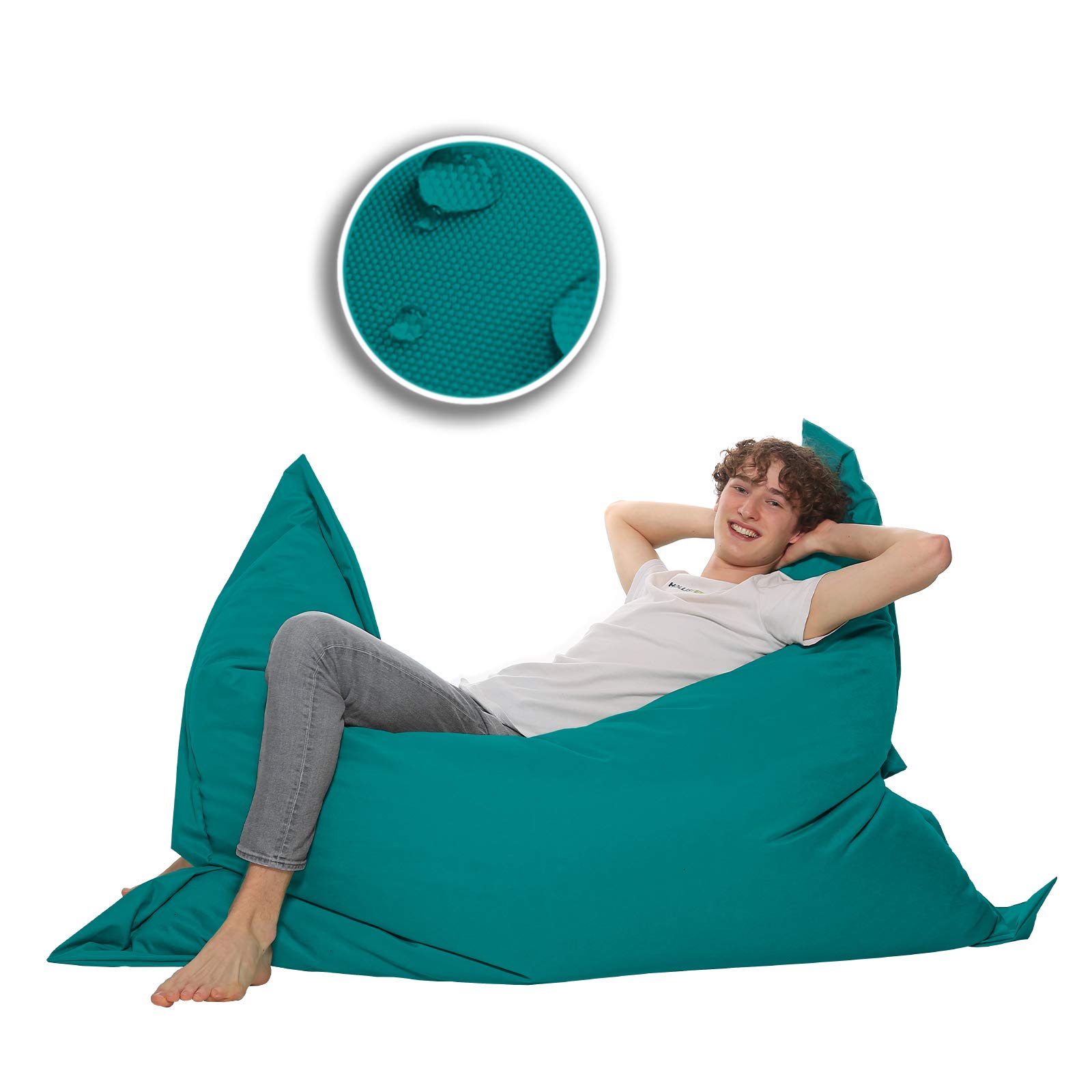 Fonctions du Pouf 2 en 1 Pouf géant pour Adultes et Enfants - Jeux et détente - Intérieur et extérieur Parce qu'il est imperméable - avec Perles EPS, Couleur:Turquoise, Taille:100x145 CM