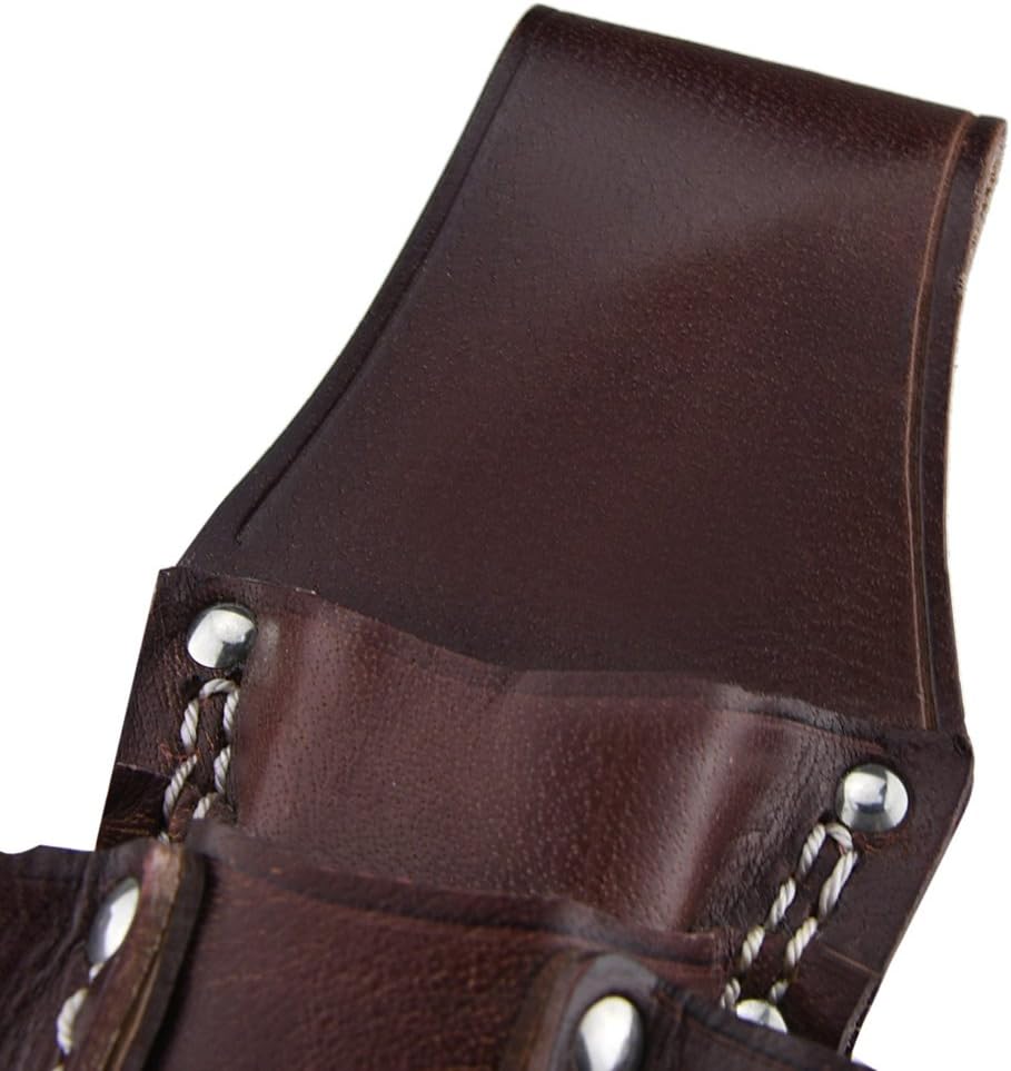 NKTM Tool Pouch, Tool Holster for Belt Garden Tool Belt Leather Electrician’s Pocket Leather Heavy Duty Tool Pouch with 4 Pockets