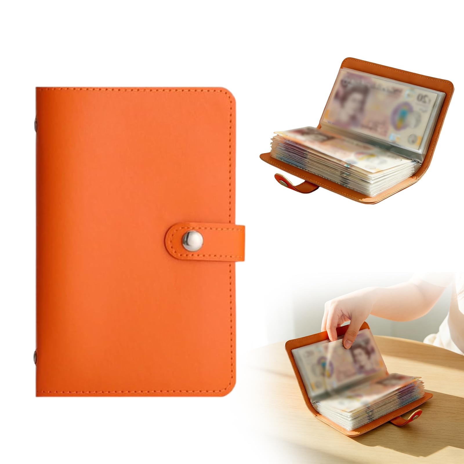100 Cash Saving Binder, Money Saving Wallet, 100 Envelopes Saving Challenge UK, Includes Saving Notebook & Binder, with A6 Size Loose-Leaf Binder, for Cash Coins Receipts Small Items (Orange)