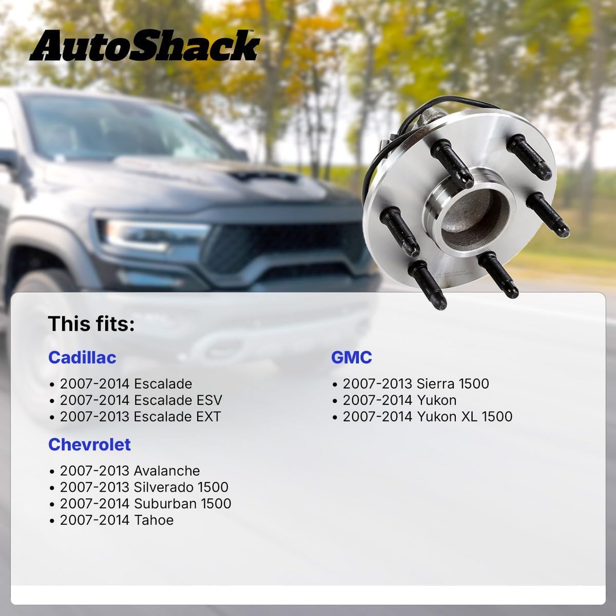 AutoShack Front Wheel Hub Bearing Assemblies Left & Right with ABS Replacement for 2007-2013 Chevrolet Silverado 1500 2007-2013 GMC Sierra 1500 2007-2014 Chevrolet Tahoe 2007-2014 GMC Yukon 2-PC Set