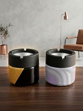 2 Adet Cam Kokusuz Küllük, Kapak İçi Metal, Karışık Desenli, Kavanoz Kül Tablası, Araç İçi Küllüğü