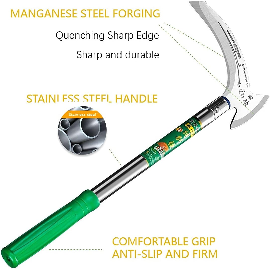 CAIILIN Weeding Scythe Agricultural Weeding Tools Gardening Multipurpose Manual weeders Manganese Steel Blade 20 inches Stainless Steel Handle Outdoor Mowing Dual-Use Sickle Tool : Patio, Lawn & Garden