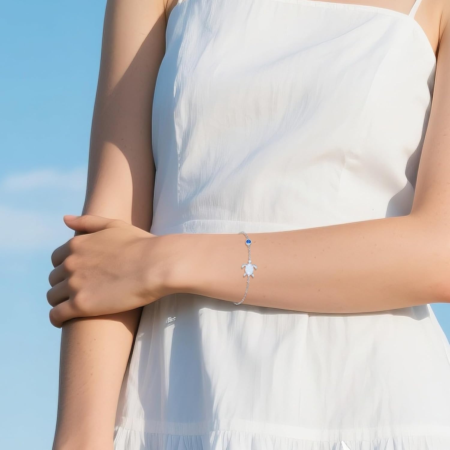 Turtle Bracelet 925 Sterling Silver Opal Sea Turtle Bracelet Ocean Beach Hawaiian Sea Jewelry Gifts for Women - Image 3