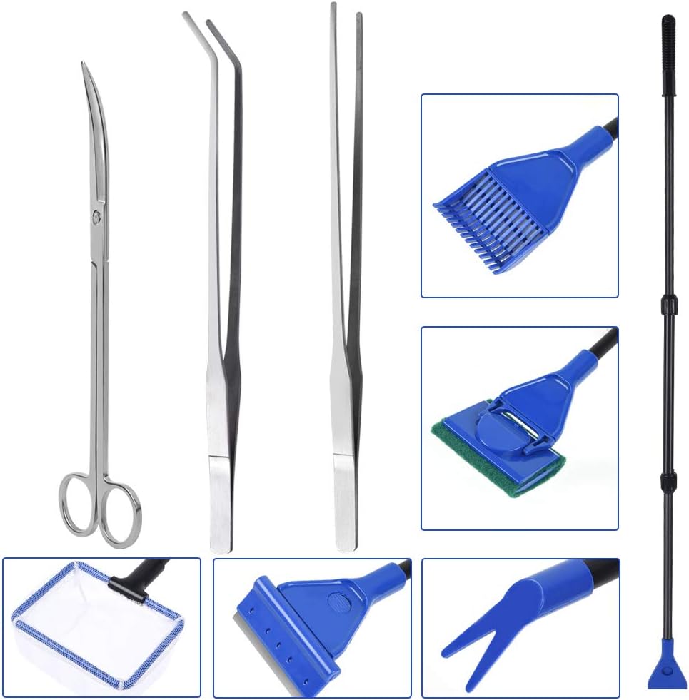 PERSUPER Aquatic Plant Tweezers Scissor Spatula Tool Aquarium Scrapers 4 in 1 Stainless Steel Aquarium Tank Aquascaping Tools Set for Fish Starter Kits & Aquariums Tank Plants Kit