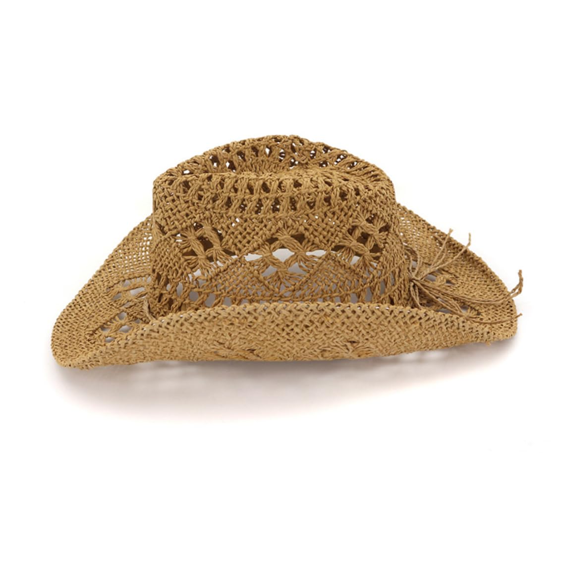 Sombrero de Vaquera Marrón, Sombrero de Vaquero de Paja Unisex Tejido a Mano Transpirable Vaquera Occidental Diseño Hueco Sol de ala Ancha para Fiesta en la Playa de Verano al Aire Libre Mujeres Homb