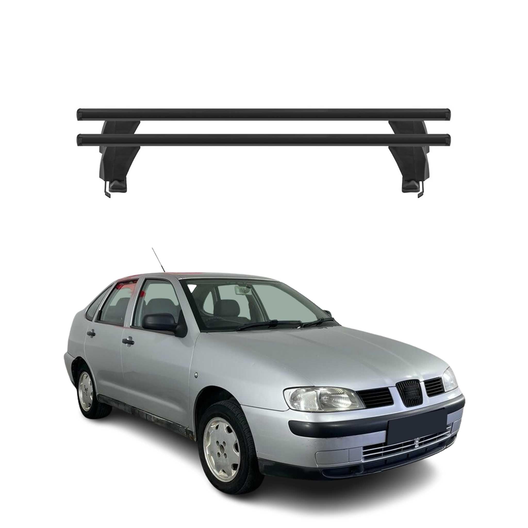 Menabo Barres de toit transversales compatibles avec Seat Cordoba 1993-2002 | Porte-vélos Barres de toit Barres de toit Barres de toit Porte-bagages en aluminium 2 pièces Noir