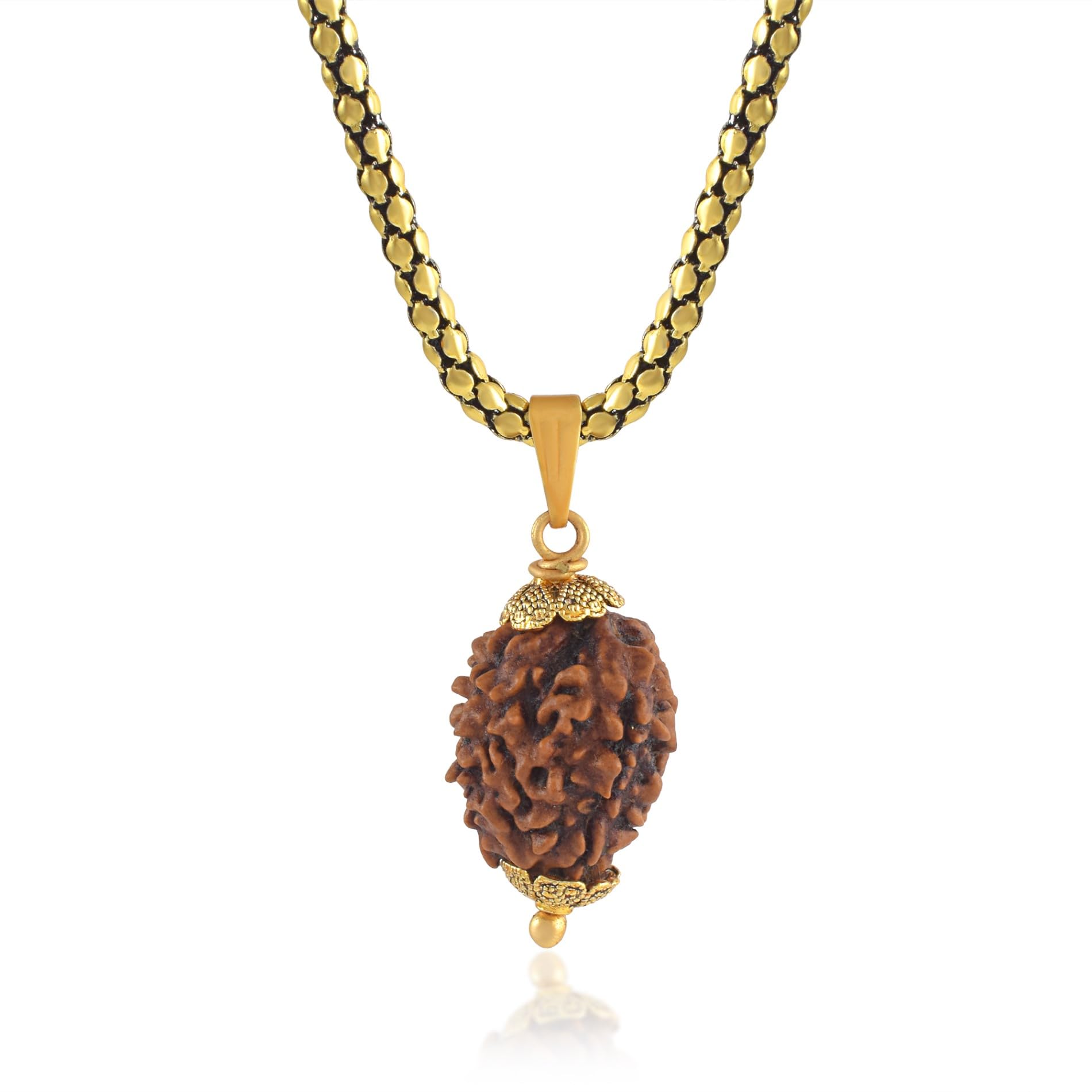 3 Mukhi Rudraksha Pendant Lab Certified Nepali THREE Mukhi Original Certified Rudraksha Pendant with chain for Men and Women, Origin Nepal, Color Brown(ACPC0159A)