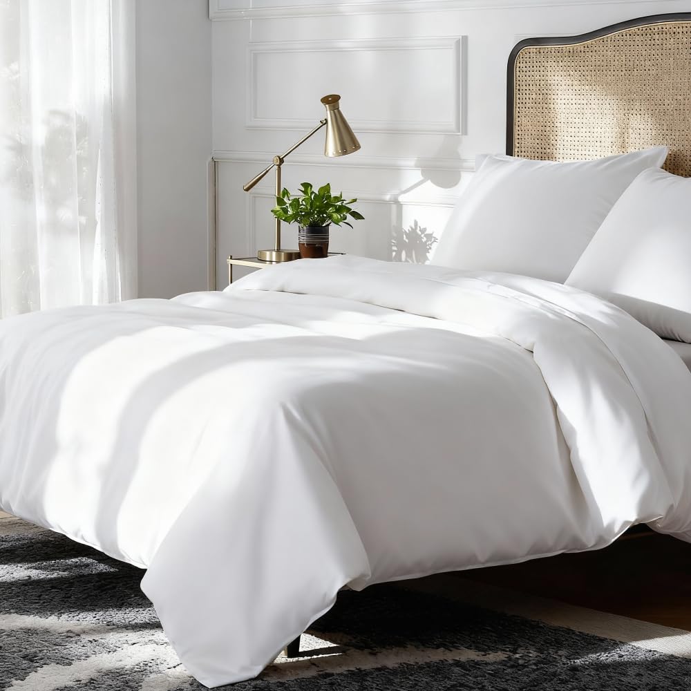 CGK Unlimited Set copripiumino Bianco 3 pezzi 200x200 cm - Morbido in microfibra poliestere, elegante e resistente con 2 federe 50x80 cm lavabile in lavatrice, con chiusura a cerniera e lacci.