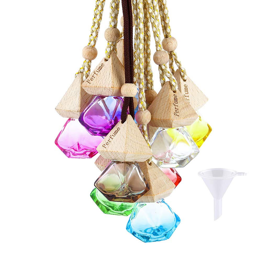 HugeDE 5 Pcs 6ml Refillable Car Air Freshener Perfume Bottle Hanging Aromatherapy Essential Oil Fragrance Diffuser with Funnel Colorful