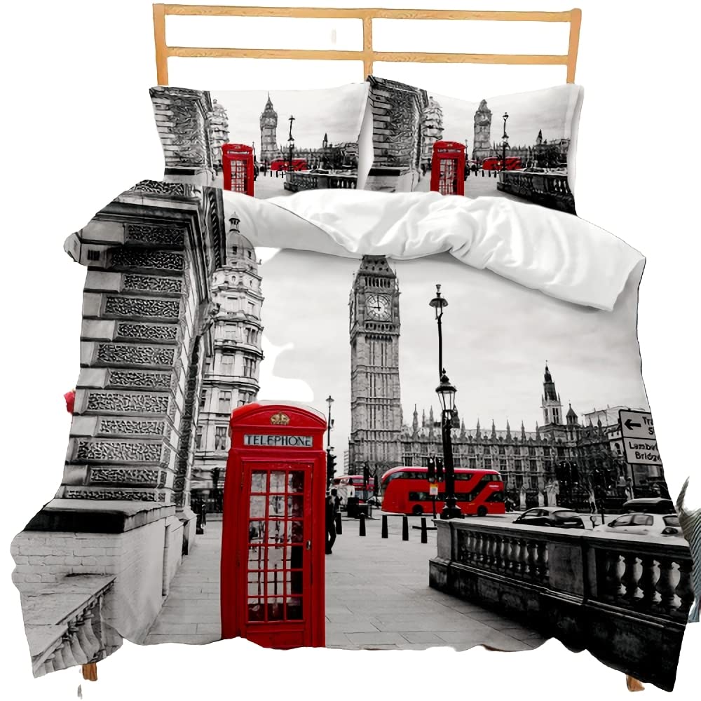 Funda Nordica Cama 90/105/135/150 Infantil Juveniles Chico Paisaje La Torre Eiffel Microfibra Cremallera Juego De Cama Funda De Edredón Ropa De Cama 3 Piezas (Gris A,Cama 105 (200 x 200 cm))