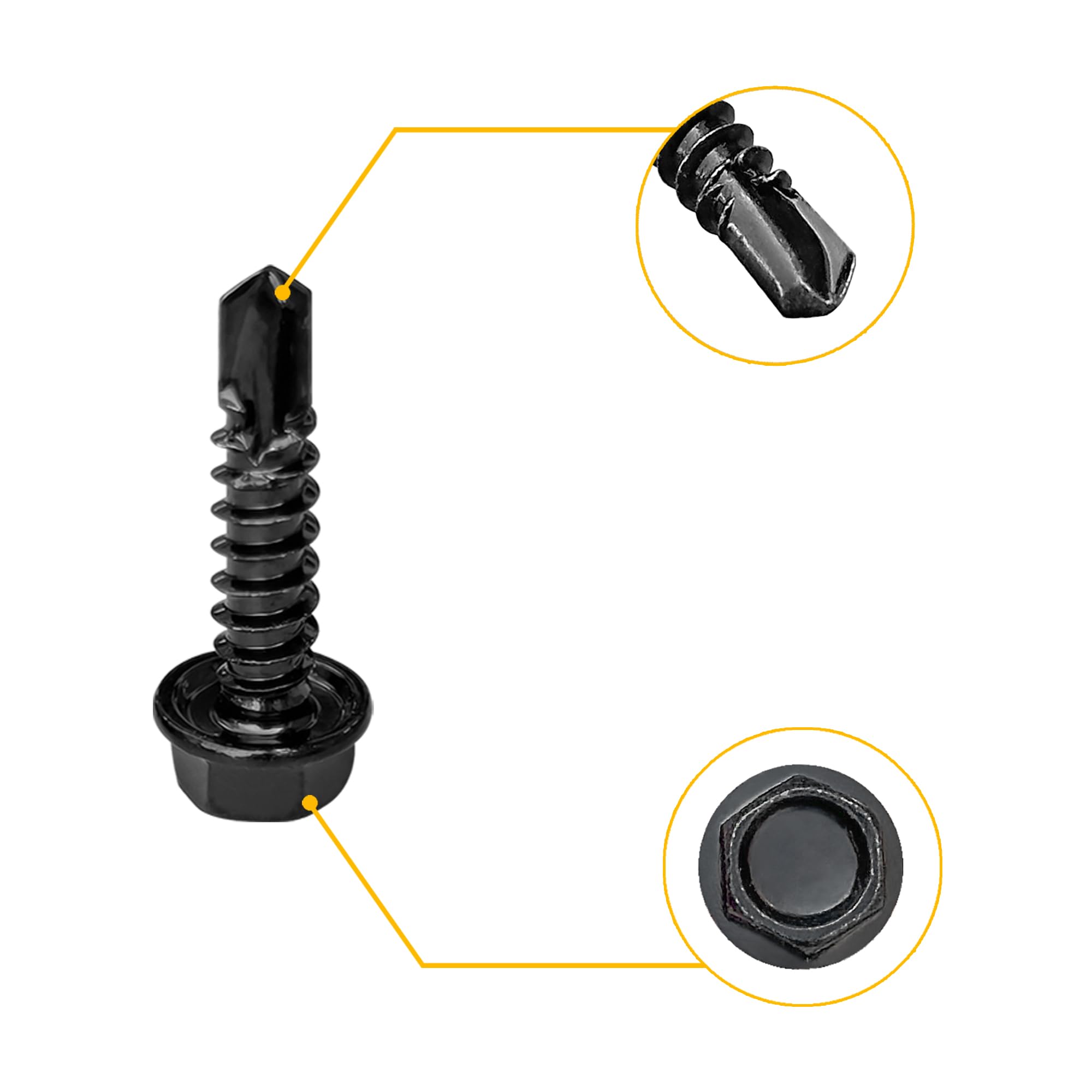 60 PCS Hex Head Self-Tapping Screws for Metal,Black 410 Stainless Steel Self-Drilling Screws (M4.2 * 19mm) - Image 2