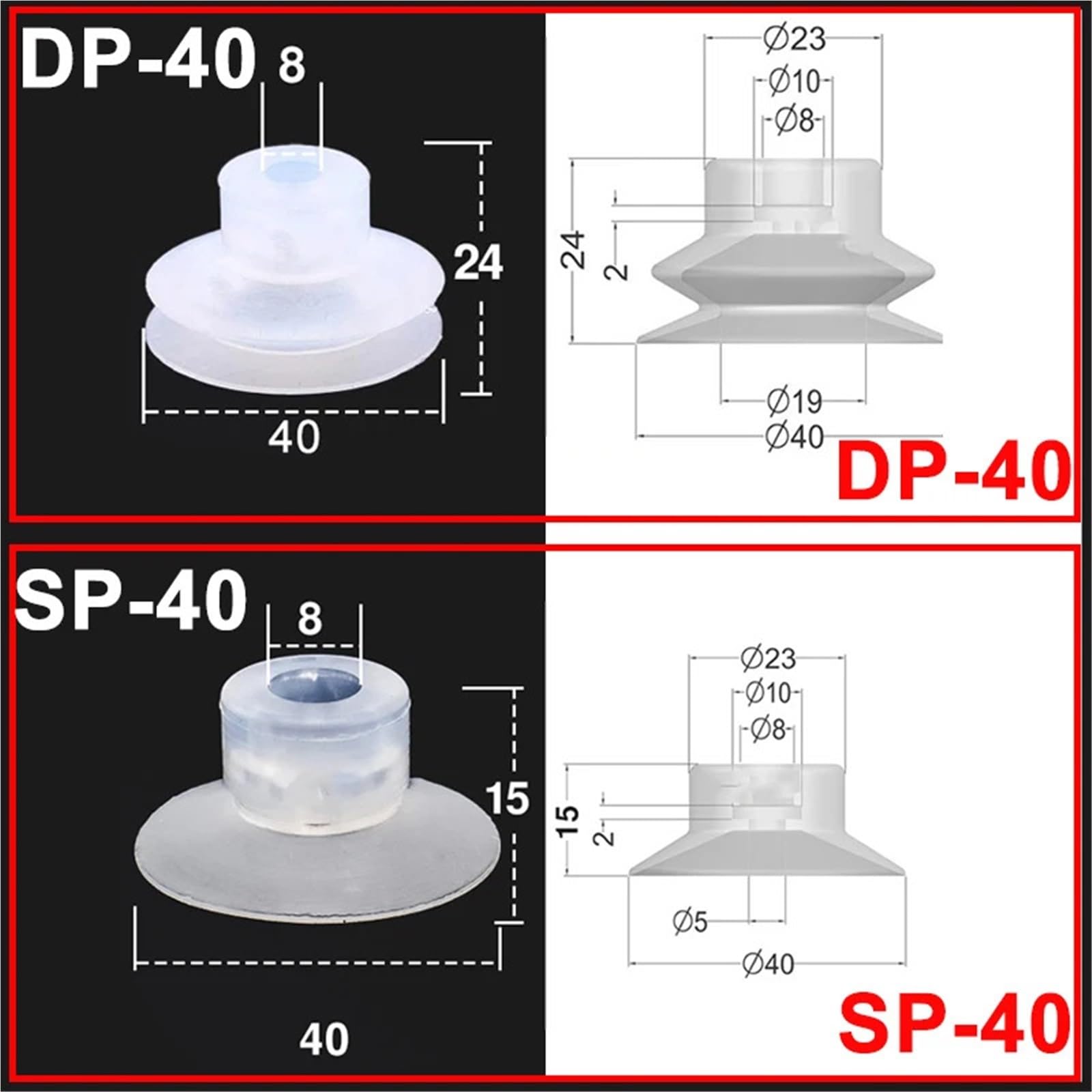 10 PCS SP/DP/MP Large Vacuum Silicone Suction Cup Single Layer Robot Industrial Pneumatic Accessories Strong Suction Nozzle(-40,SP)
