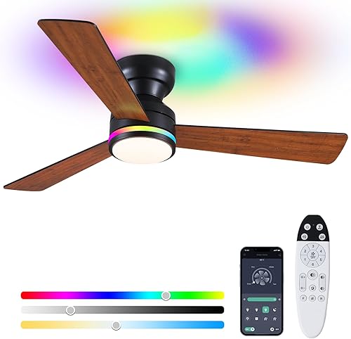Miniatura 16 de Asyko Ventiladores de Techo con Luces, Ventilador de Techo de Perfil Bajo de 46" con Luz y Control Remoto, Montaje al Ras, Reversible, Regulable