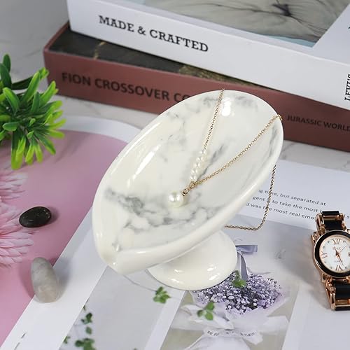 Miniatura 5 de Jabonera autodrenante de cerámica de mármol blanco, soporte de soporte para jabonera, jabonera, jabonera, jabonera, para baño, ducha, mostrador de