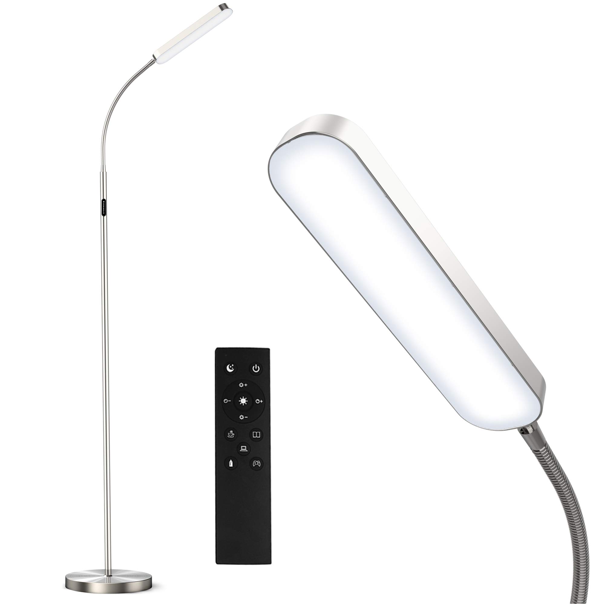 WIO-MIO Led Floor Lamp with 4 Color Temperature and Stepless Dimmer, Remote and Touch Control Floor Lamp, Adjustable Gooseneck Standing Lamp for Living Room, Brushed Nickel