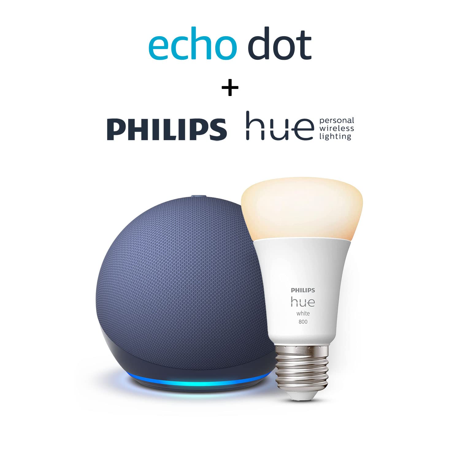 Echo Dot (5ª generazione) | Blu notte + Philips Hue White Lampadina LED Smart (E27), compatibile con Alexa - Kit di base per Casa Intelligente