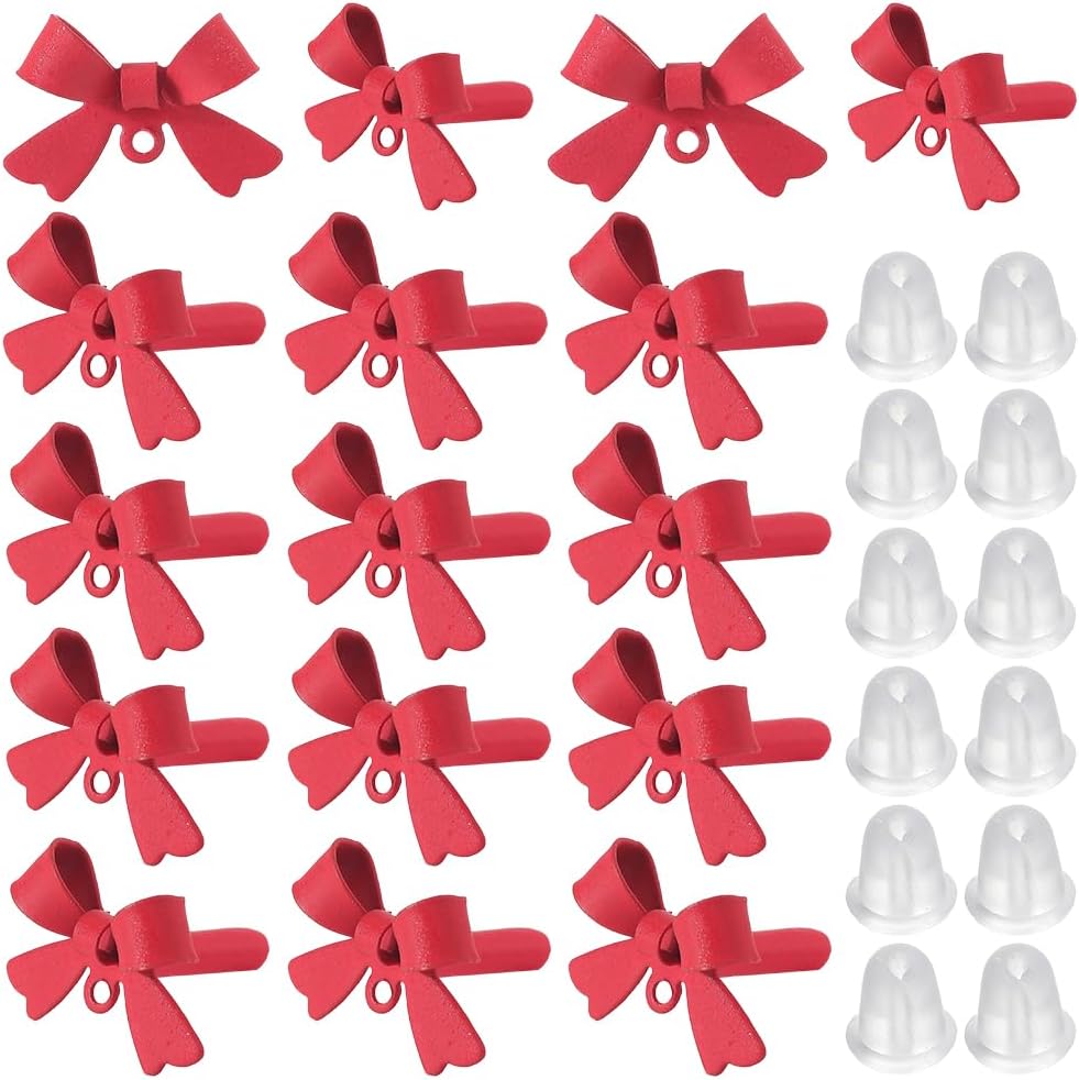 1 Box 40Pcs Bow Earring Post Bow Earrings Findings with Loop Ear Nuts Red Bowknot FireBrick 925 Sterling Silver Pins Alloy Earring Studs for Jewelry Making Earrings Supplies DIY Crafting