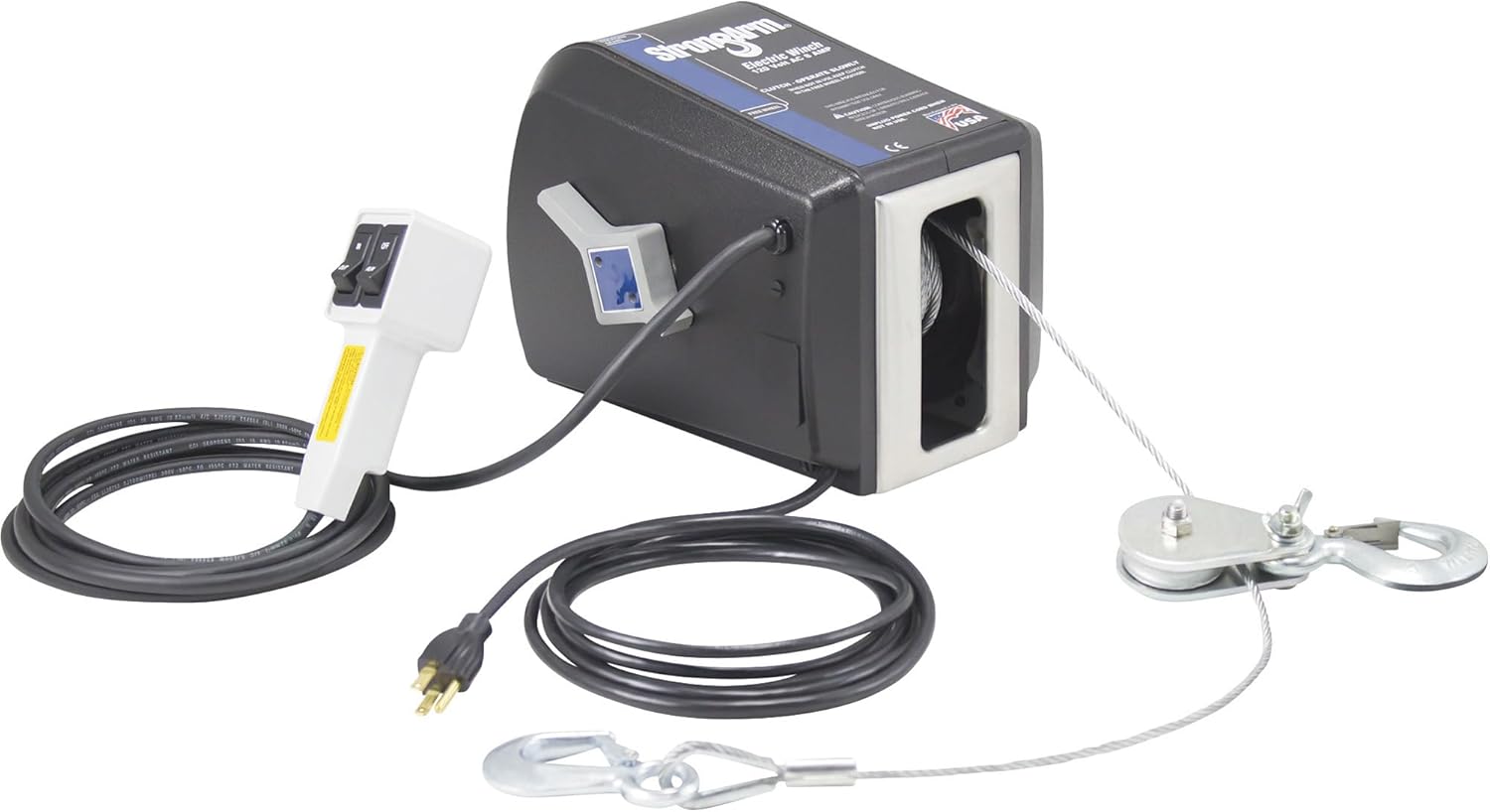 Dutton-Lainson StrongArm 120 Volt AC Powered Electric Winch with Remote - 1,800-Lb. Capacity, Galvanized Aircraft Cable, Model Number SA7015AC : Industrial & Scientific