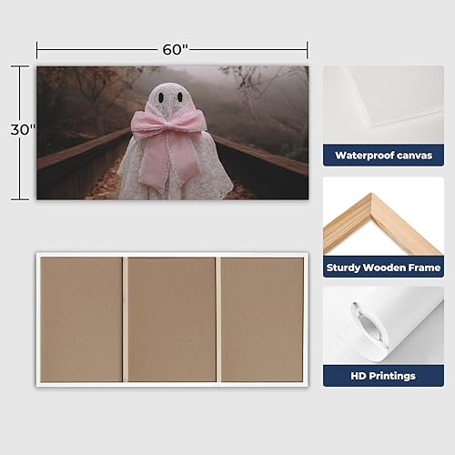 Miniatura 5 de 30"x 60" Canvas Wall Art Moody Ghost Autumn Vintage Halloween Spooky Fall Ghosts Framed Pictures Painting Prints Large Wall Art for Living Room