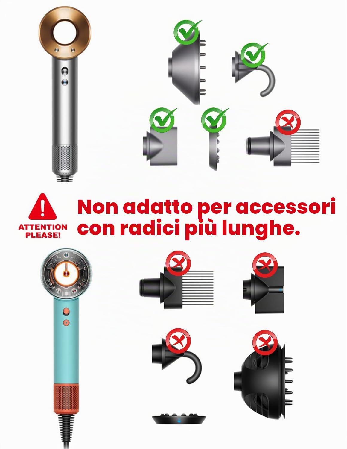 Porta Phon Compatibile con Dyson, Adesivo, Appendi Phon Bagno, Porta Asciugacapelli avec Rangement des câbles, Convient pour 3 embouts, en alliage d'aluminium