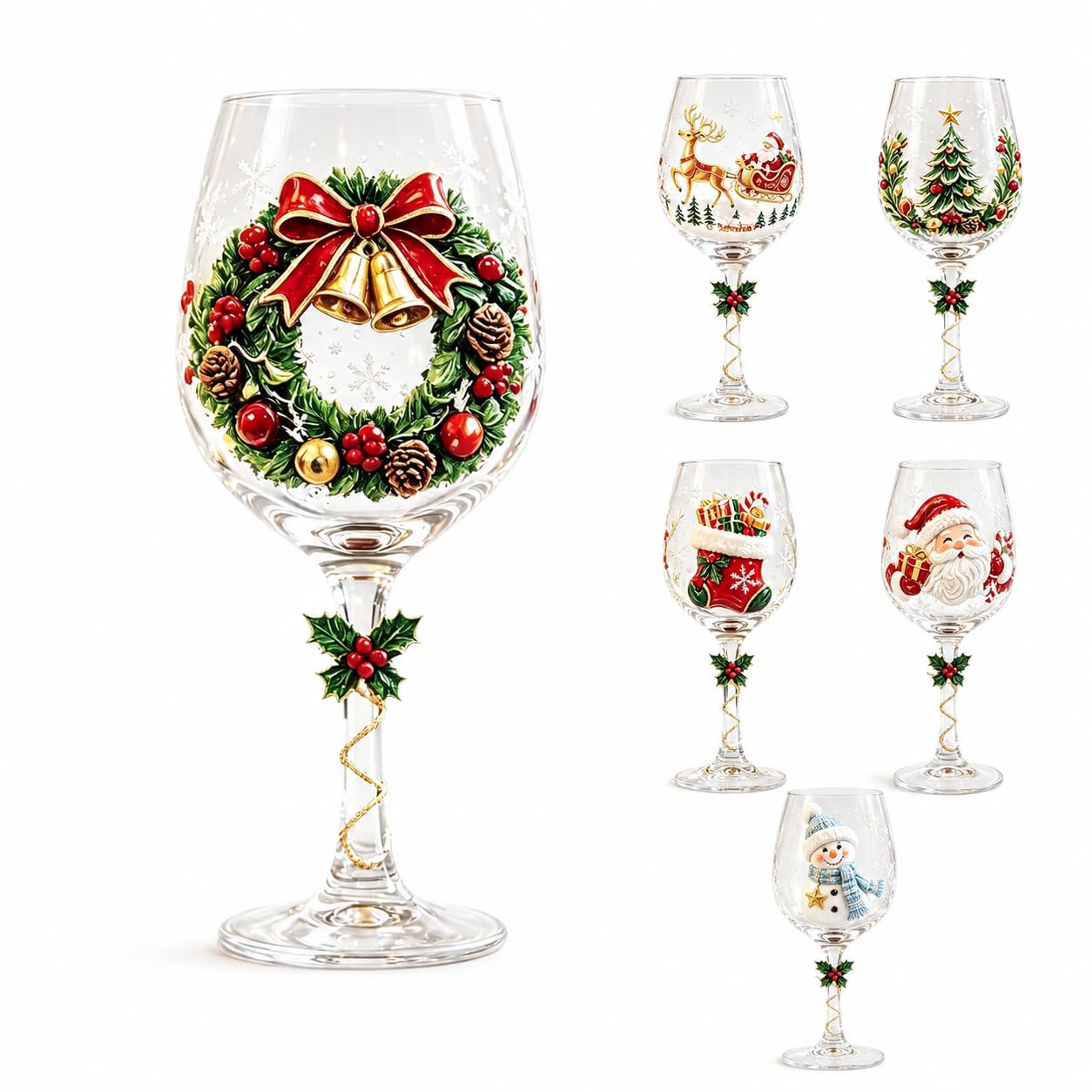 RTEuiy Christmas Wine Glasses Pattern Goblet, Holiday Decor Drinking Glass
