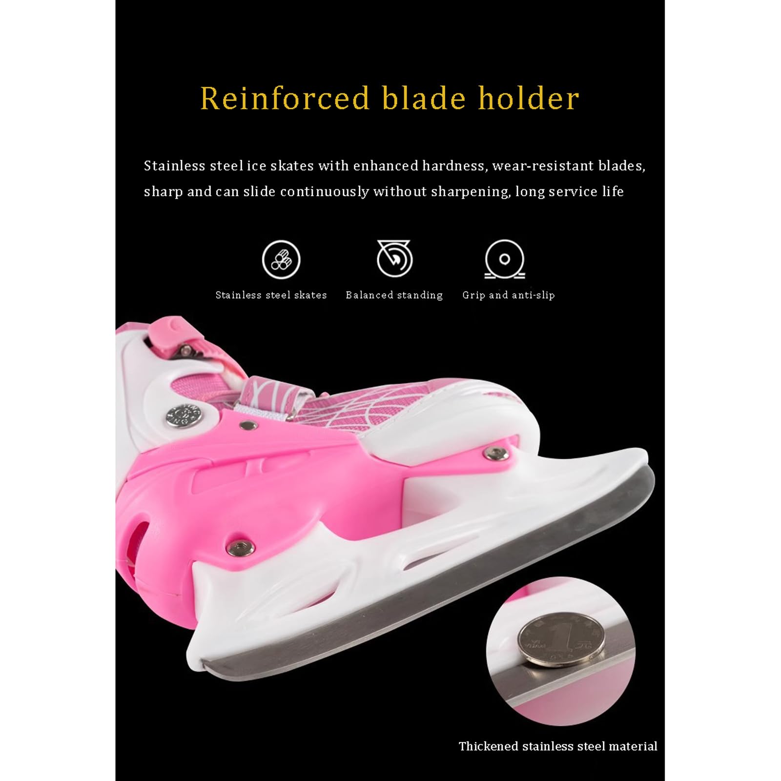 Patins à Glace pour Les Adolescent Garçon Fille,Chaussures de Patinage de Vitesse système de laçage Rapide et Boucle Push-Lock,Patins réglables en 4 Tailles,Idéal pour Les patinoires