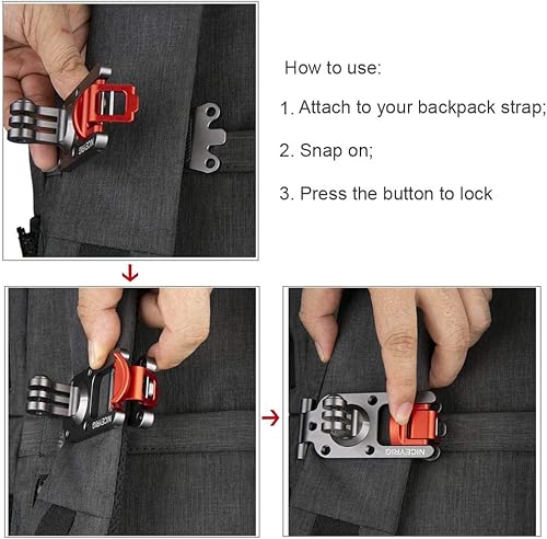 Miniatura 5 de NICEYRIG Abrazadera de montaje de mochila para GoPro Hero 11/10/9/8/7/6, DJI Osmo Action 4, clip de montaje universal para correa de mochila